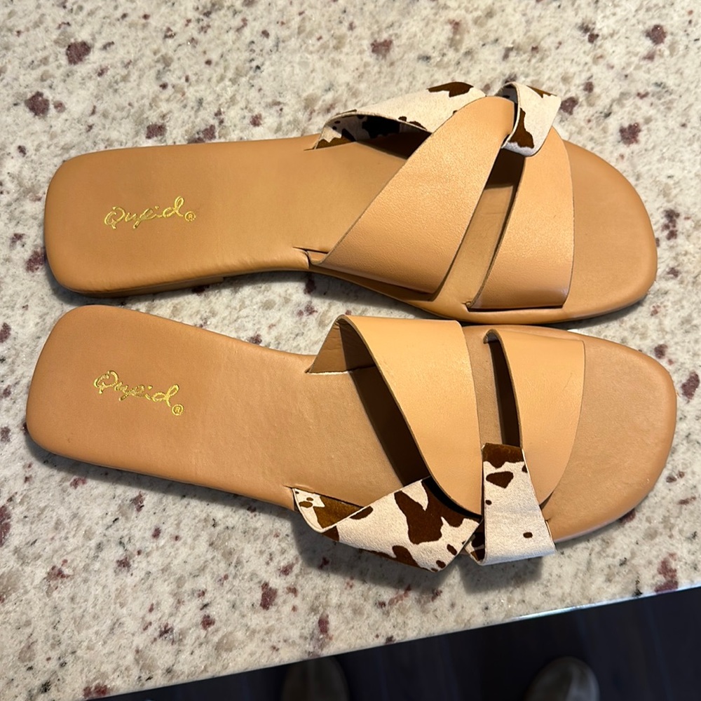 Qupid brown and cow print sandal. So cute.